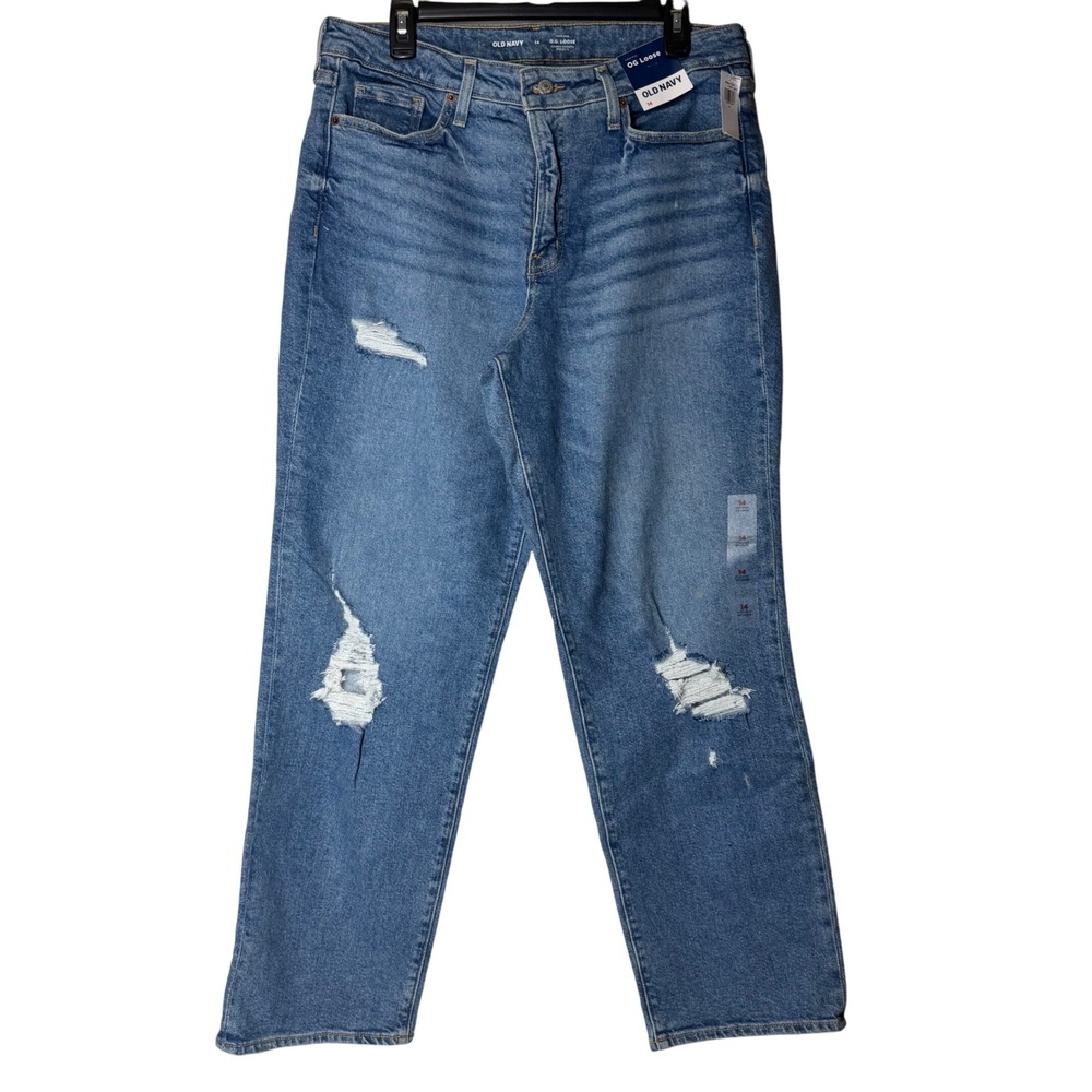 Old Navy Womens High Rise OG Loose Distressed Denim Jeans Size 14 NWT Straight
